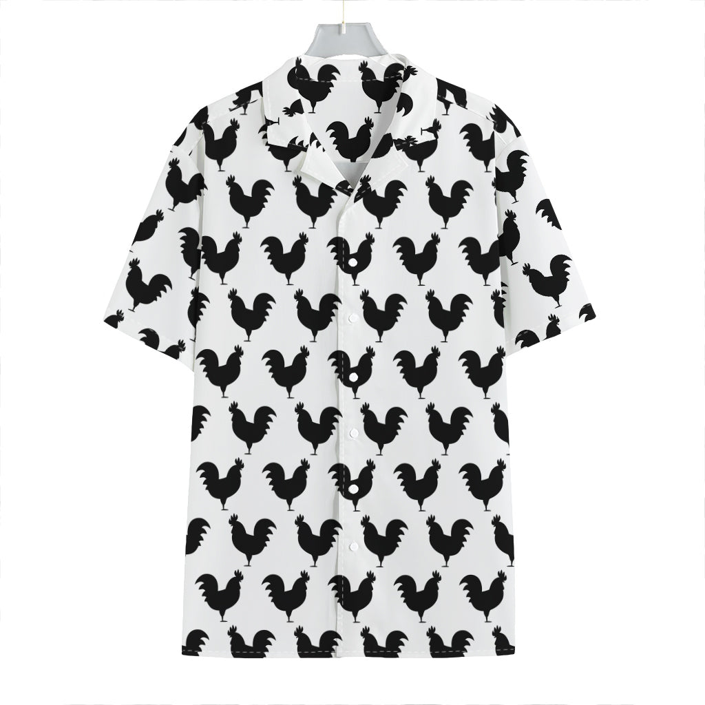 Black And White Rooster Pattern Print Hawaiian Shirt