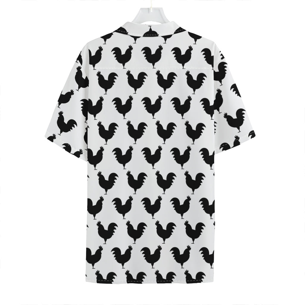 Black And White Rooster Pattern Print Hawaiian Shirt