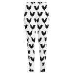 Black And White Rooster Pattern Print High-Waisted Pocket Leggings