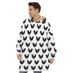 Black And White Rooster Pattern Print Hoodie Blanket