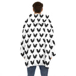 Black And White Rooster Pattern Print Hoodie Blanket