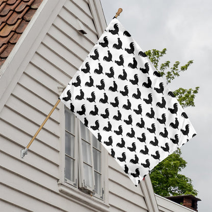 Black And White Rooster Pattern Print House Flag