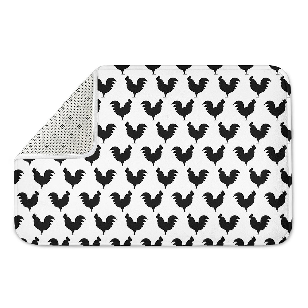 Black And White Rooster Pattern Print Indoor Door Mat
