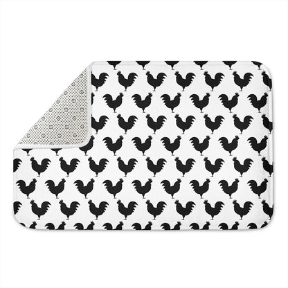 Black And White Rooster Pattern Print Indoor Door Mat