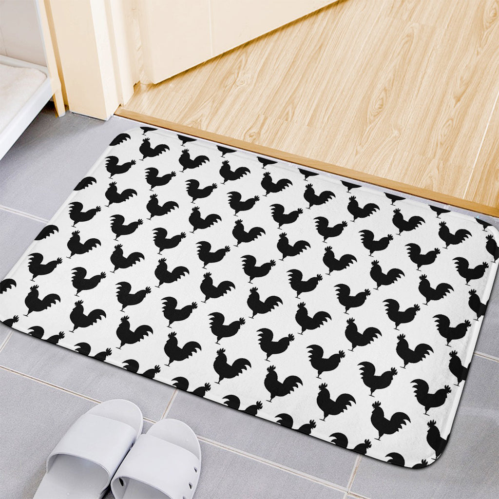 Black And White Rooster Pattern Print Indoor Door Mat
