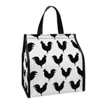 Black And White Rooster Pattern Print Insulated Lunch Tote