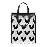 Black And White Rooster Pattern Print Insulated Lunch Tote