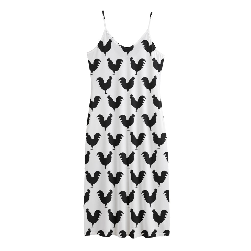 Black And White Rooster Pattern Print Jersey Midi Cami Dress