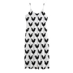 Black And White Rooster Pattern Print Jersey Midi Cami Dress