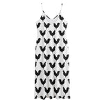 Black And White Rooster Pattern Print Jersey Midi Cami Dress