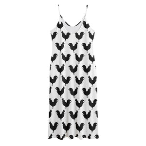 Black And White Rooster Pattern Print Jersey Midi Cami Dress