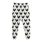 Black And White Rooster Pattern Print Jogger Pants