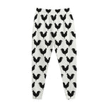 Black And White Rooster Pattern Print Jogger Pants