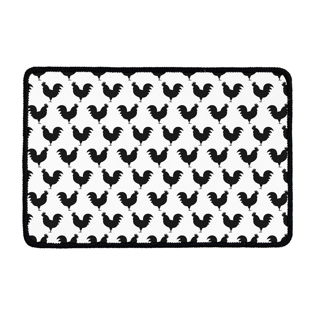Black And White Rooster Pattern Print Kitchen Mat