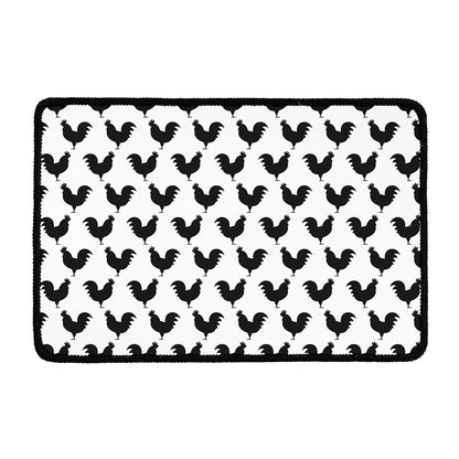 Black And White Rooster Pattern Print Kitchen Mat