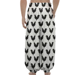 Black And White Rooster Pattern Print Lantern Pants