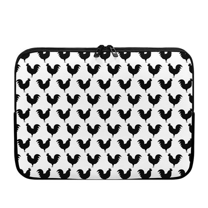 Black And White Rooster Pattern Print Laptop Sleeve