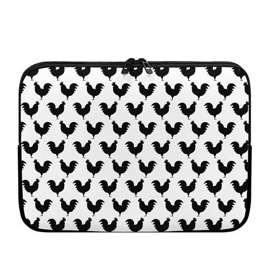 Black And White Rooster Pattern Print Laptop Sleeve