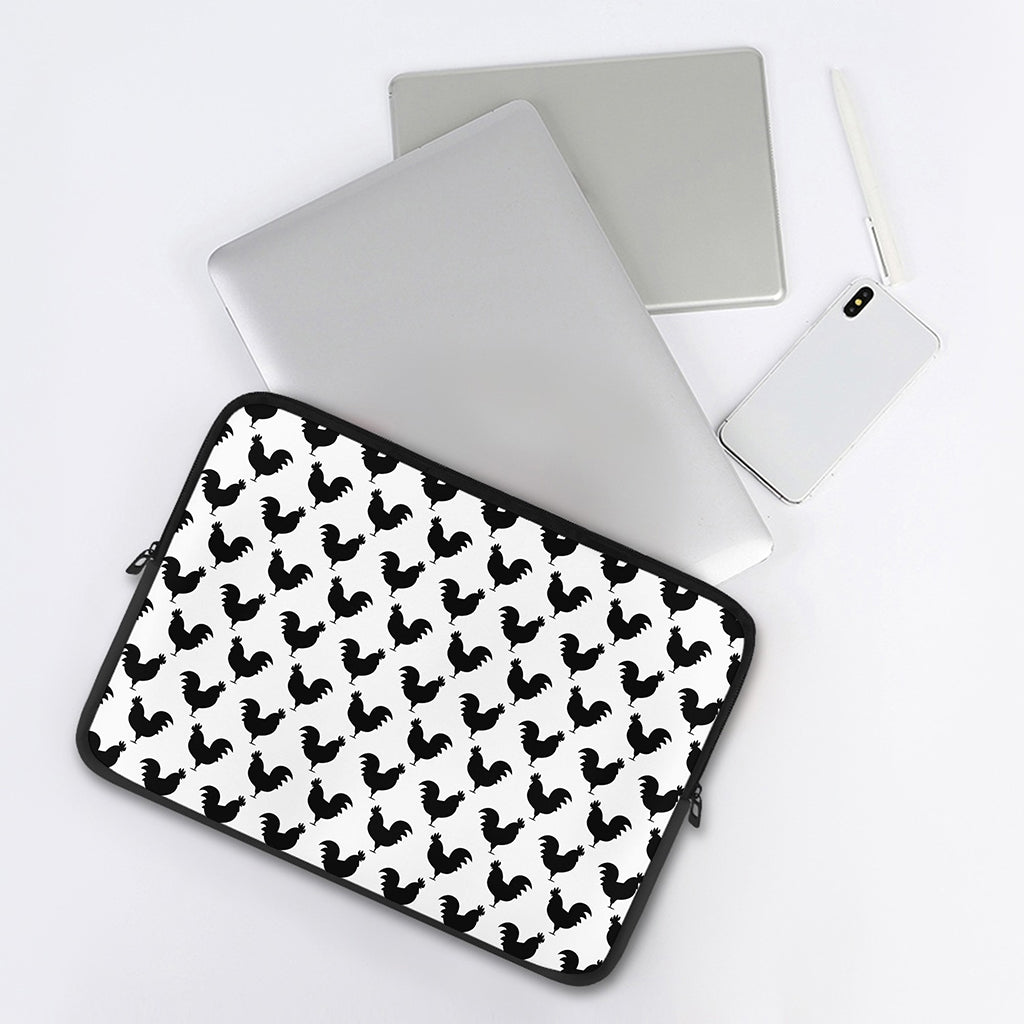 Black And White Rooster Pattern Print Laptop Sleeve