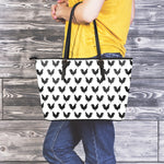 Black And White Rooster Pattern Print Leather Tote Bag