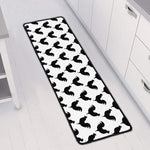 Black And White Rooster Pattern Print Long Kitchen Mat