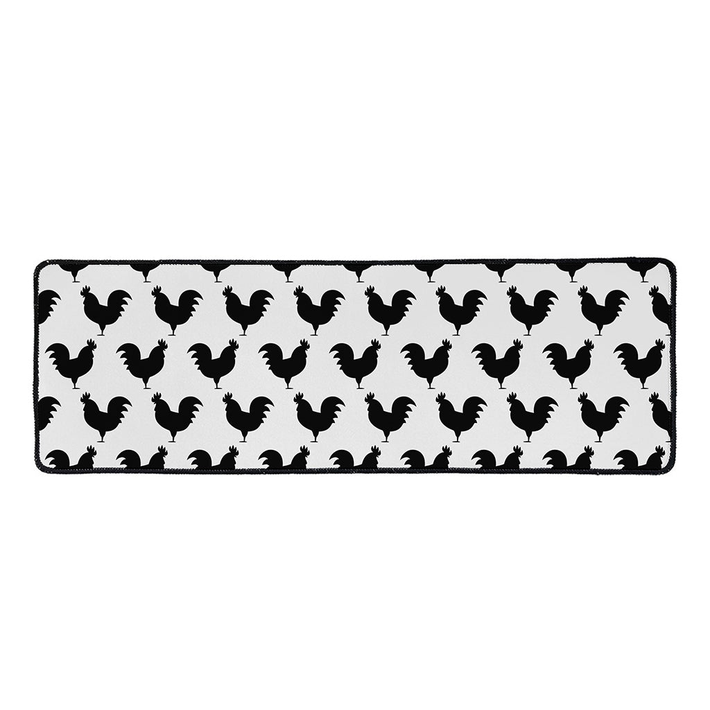 Black And White Rooster Pattern Print Long Kitchen Mat