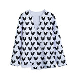 Black And White Rooster Pattern Print Long Sleeve Short Coat