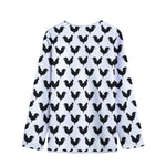 Black And White Rooster Pattern Print Long Sleeve Short Coat