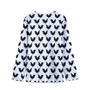 Black And White Rooster Pattern Print Long Sleeve Short Coat