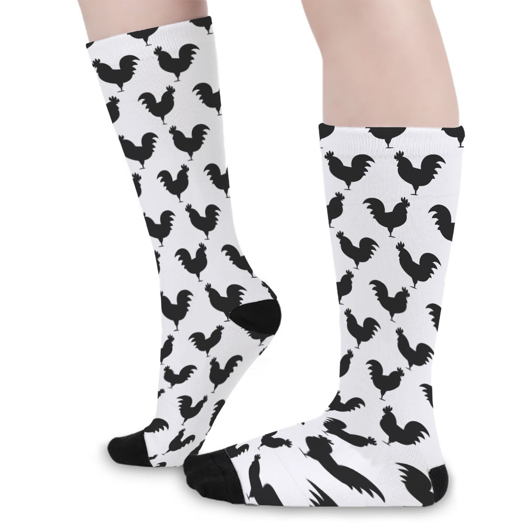 Black And White Rooster Pattern Print Long Socks