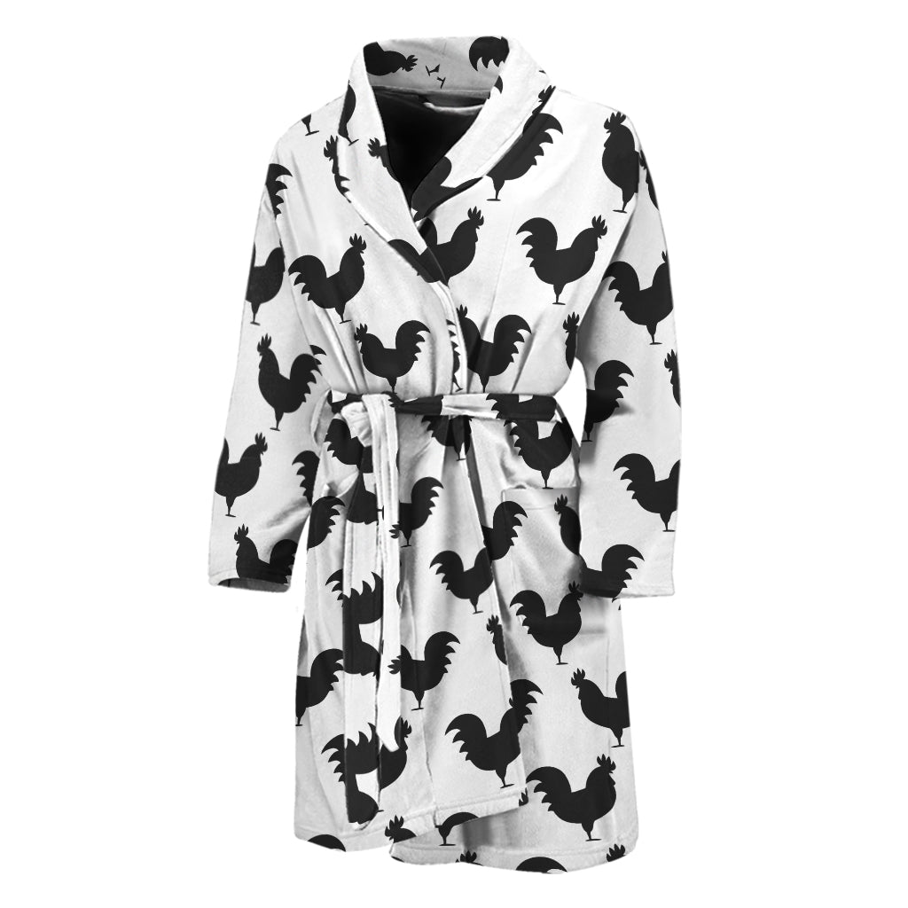 Black And White Rooster Pattern Print Men's Bathrobe