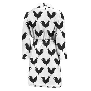 Black And White Rooster Pattern Print Men's Bathrobe