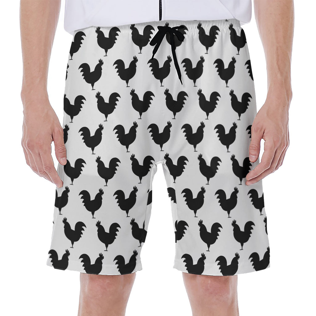 Black And White Rooster Pattern Print Men's Beach Shorts