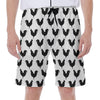 Black And White Rooster Pattern Print Men's Beach Shorts