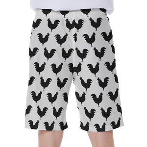 Black And White Rooster Pattern Print Men's Beach Shorts