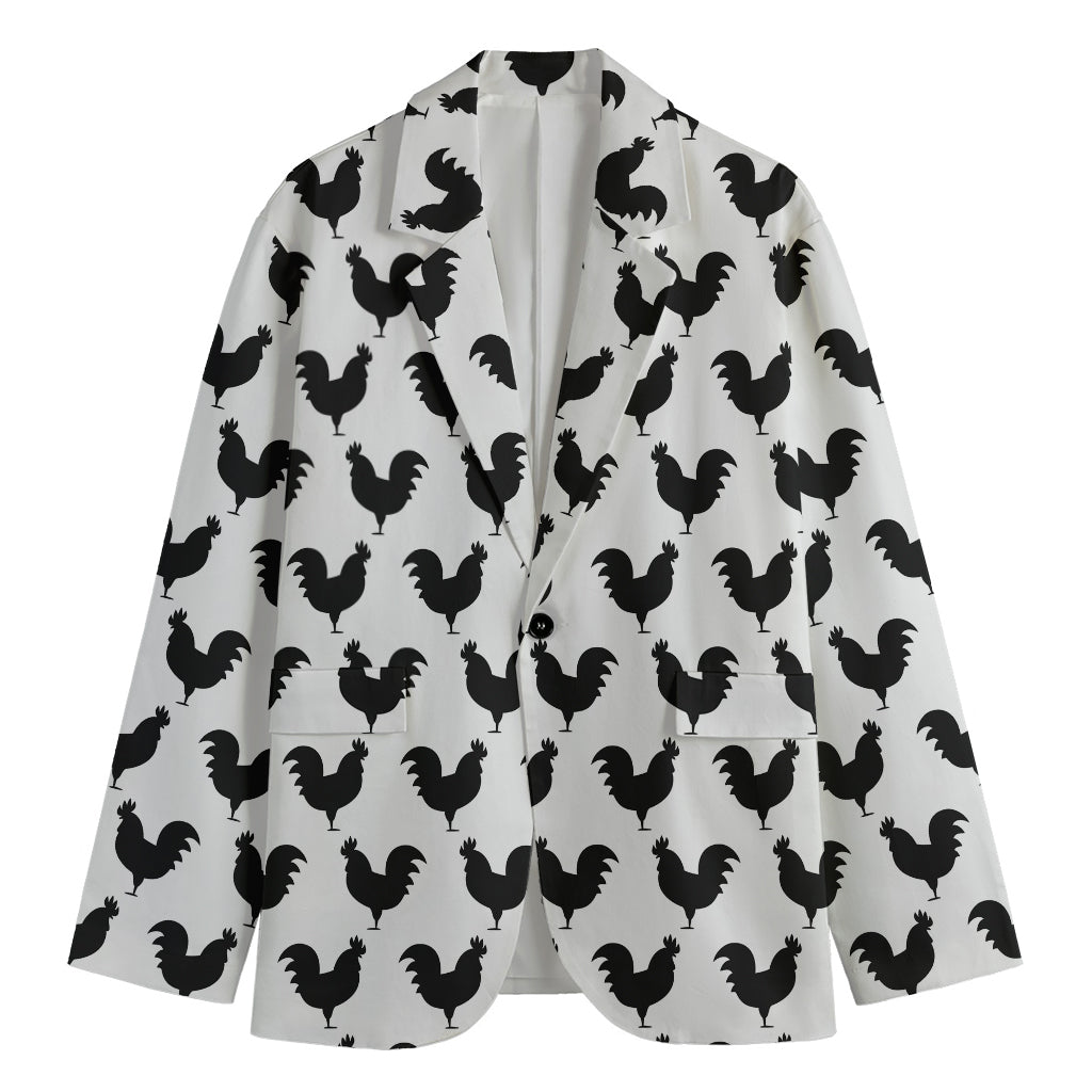 Black And White Rooster Pattern Print Men's Blazer