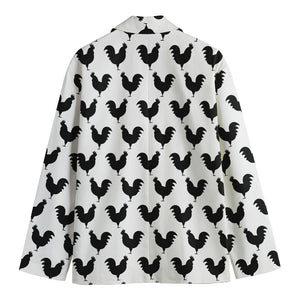 Black And White Rooster Pattern Print Men's Blazer