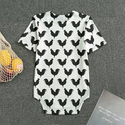 Black And White Rooster Pattern Print Men's Bodysuit