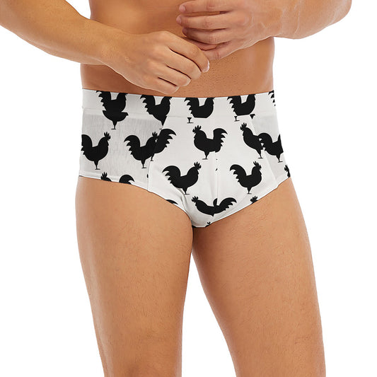 Black And White Rooster Pattern Print Men's Briefs