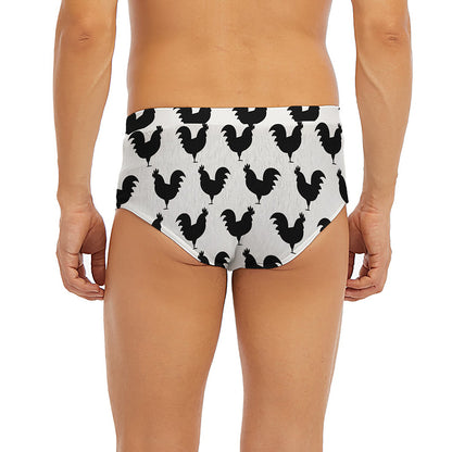 Black And White Rooster Pattern Print Men's Briefs