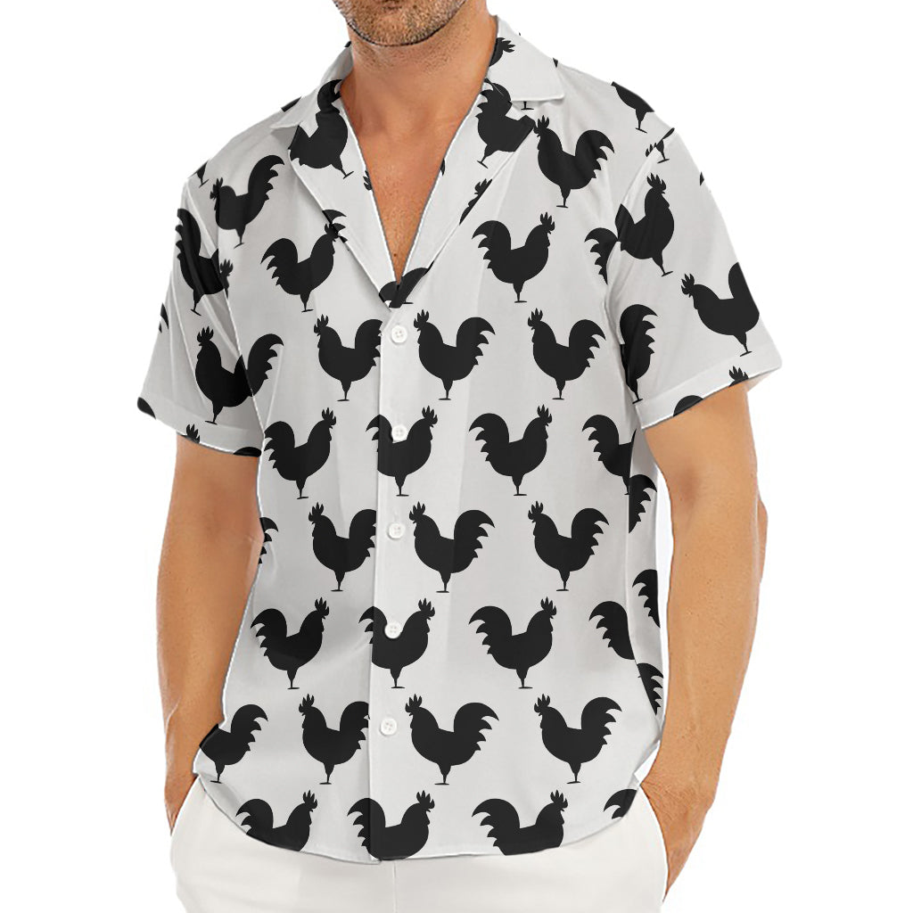 Black And White Rooster Pattern Print Men's Deep V-Neck Shirt