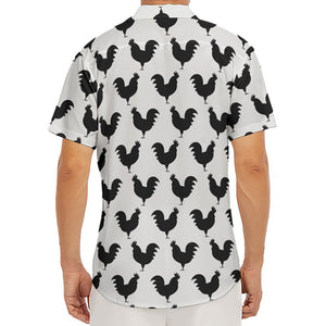 Black And White Rooster Pattern Print Men's Deep V-Neck Shirt