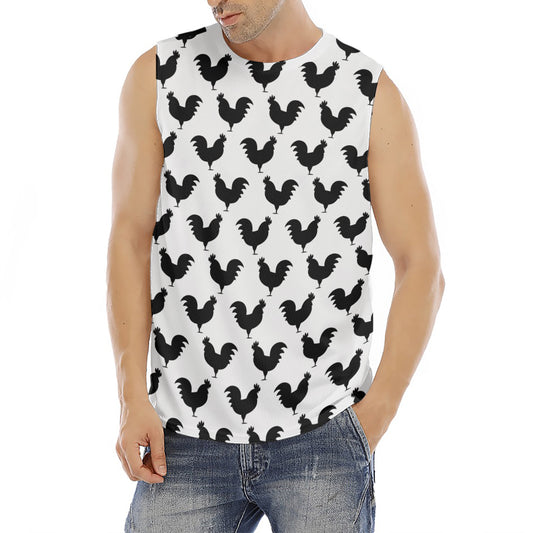 Black And White Rooster Pattern Print Men's Fitness Tank Top