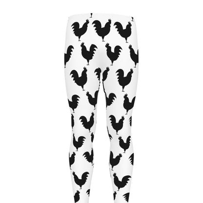 Black And White Rooster Pattern Print Men's leggings