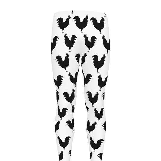 Black And White Rooster Pattern Print Men's leggings
