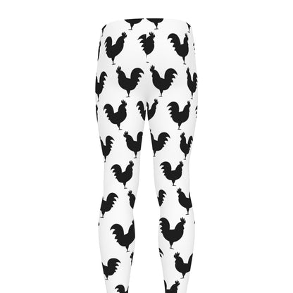 Black And White Rooster Pattern Print Men's leggings