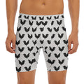 Black And White Rooster Pattern Print Men's Long Boxer Briefs