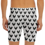 Black And White Rooster Pattern Print Men's Long Boxer Briefs