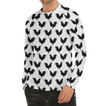 Black And White Rooster Pattern Print Men's Long Sleeve Rash Guard