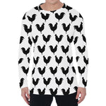 Black And White Rooster Pattern Print Men's Long Sleeve T-Shirt